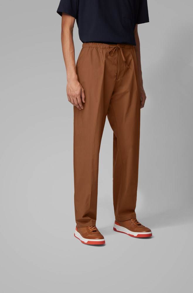 Hugo Boss Bomull-poplin relaxed-fit trousers Mørke Brune | tsHbiOaS