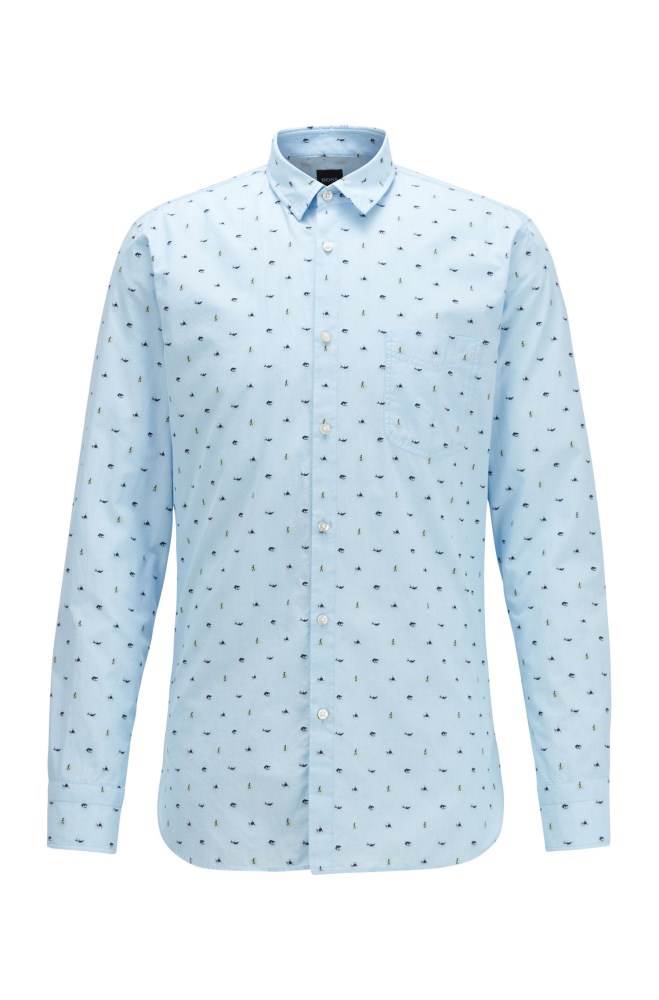 Hugo Boss Bomull slim-fit shirt Lyse Blå | tK053MiC