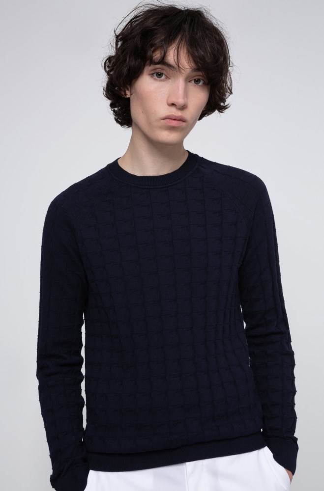 Hugo Boss Bomull sweater Mørke Blå | 5PixwVRV