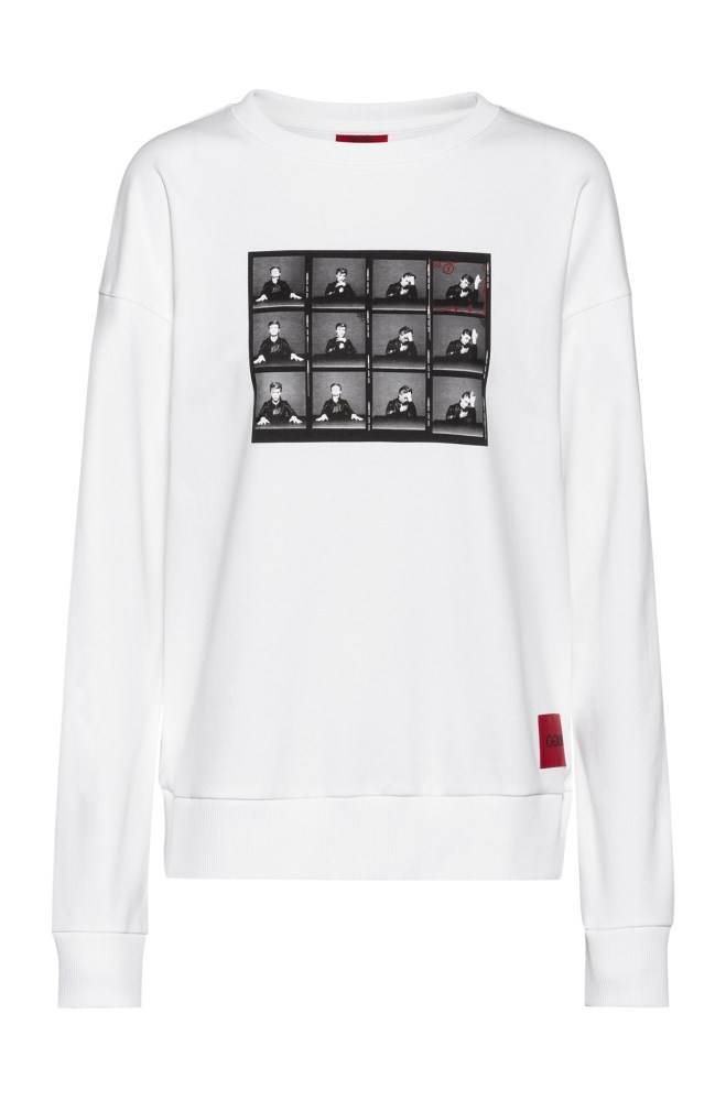 Hugo Boss Bomull sweatshirt Hvite | 615uKfw4