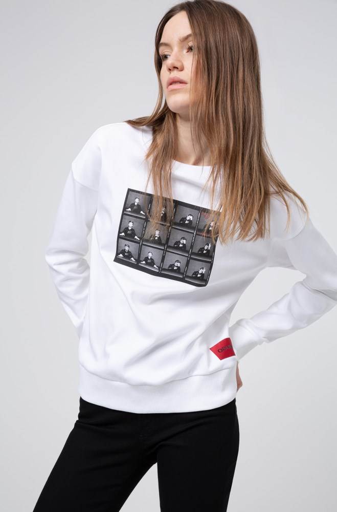 Hugo Boss Bomull sweatshirt Hvite | 615uKfw4