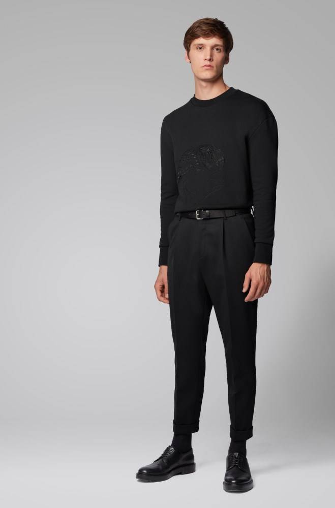 Hugo Boss Bomull-terry sweatshirt Svarte | G1K5eDVq