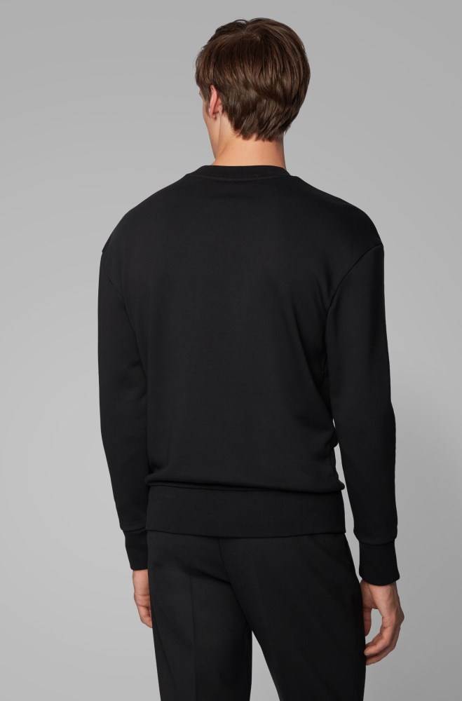 Hugo Boss Bomull-terry sweatshirt Svarte | G1K5eDVq