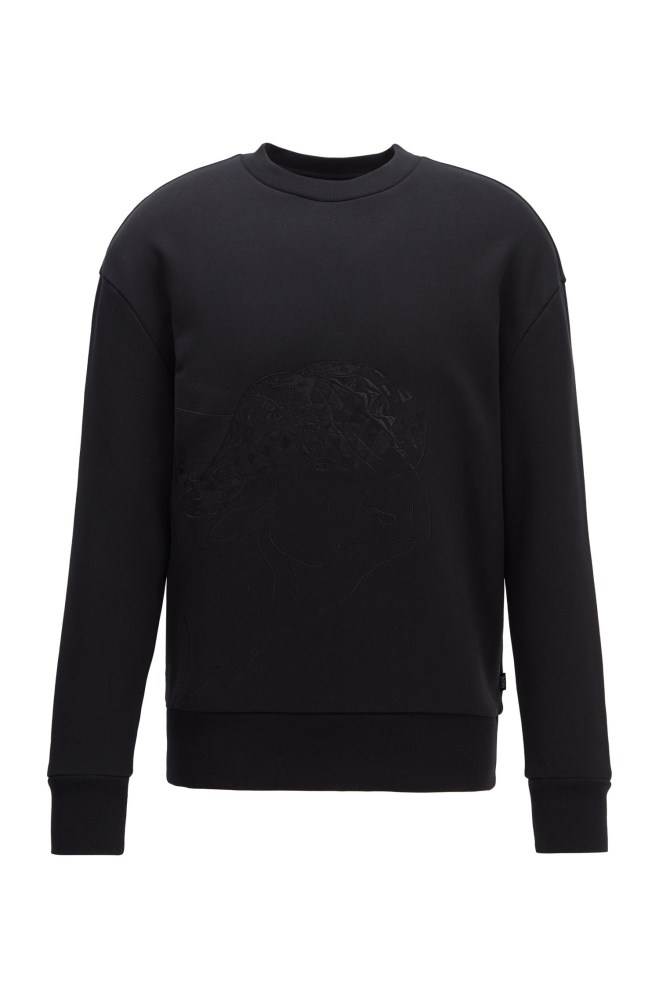 Hugo Boss Bomull-terry sweatshirt Svarte | G1K5eDVq