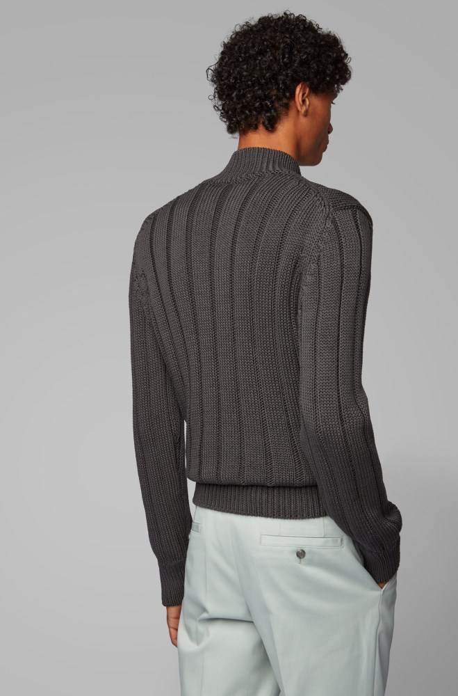 Hugo Boss Brede-rib zip-neck sweater Mørke Grå | 6stK7r0D