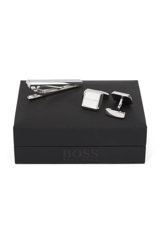 Hugo Boss Brushed and polished metal cufflinks and tie clip gift set Sølv | vJ7C1jNt