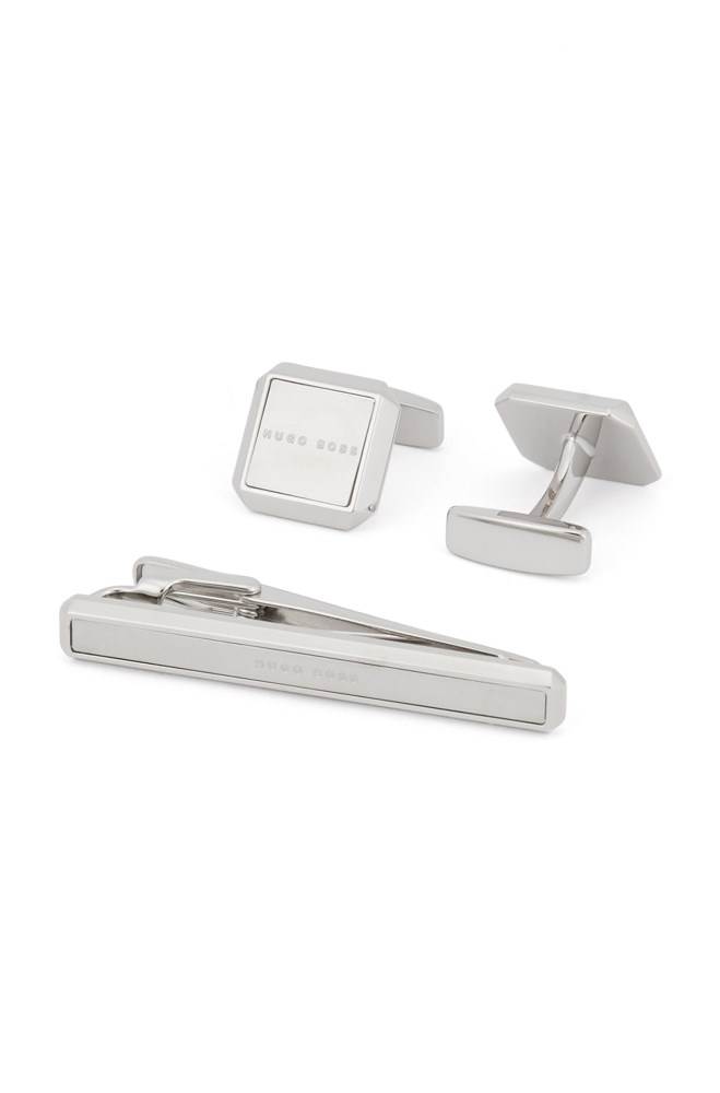 Hugo Boss Brushed and polished metal cufflinks and tie clip gift set Sølv | vJ7C1jNt