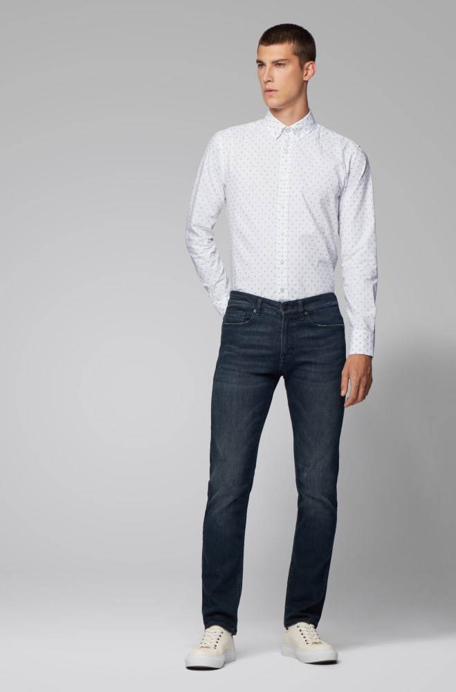 Hugo Boss Button-down slim-fit shirt Hvite | OTywooUx