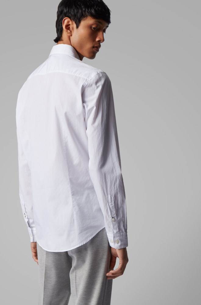 Hugo Boss Button-down slim-fit shirt Hvite | xxq8Xsz4