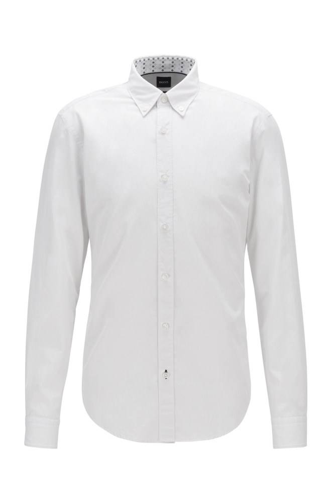 Hugo Boss Button-down slim-fit shirt Hvite | xxq8Xsz4