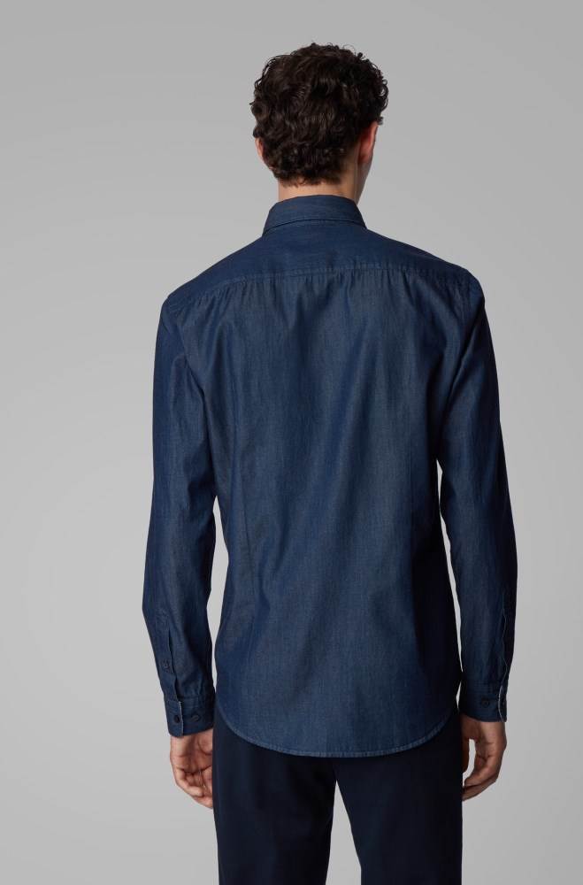 Hugo Boss Button-down slim-fit shirt Mørke Blå | 8HnLipPU