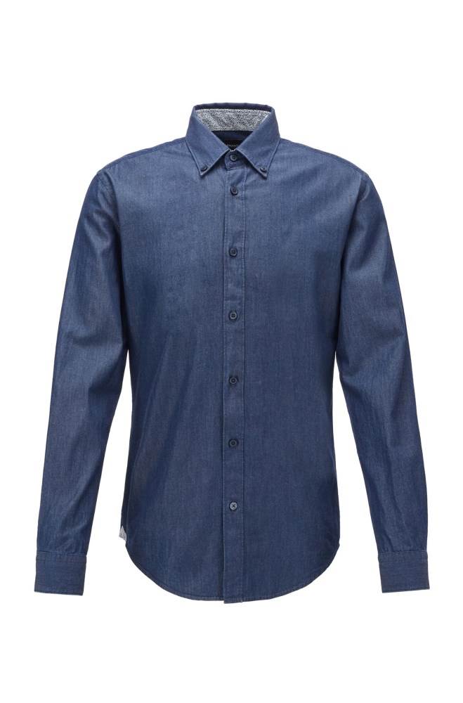 Hugo Boss Button-down slim-fit shirt Mørke Blå | 8HnLipPU