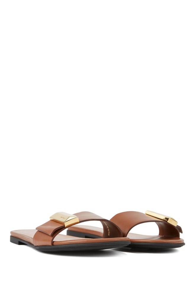 Hugo Boss Calf-leather slides Lyse Brune | ANs31vuK