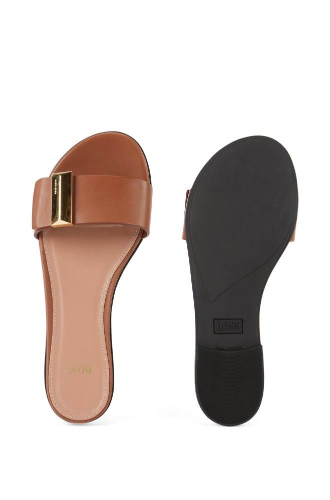 Hugo Boss Calf-leather slides Lyse Brune | y0Kx6TXC