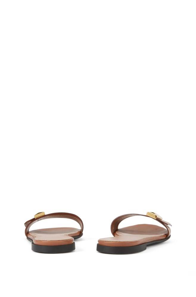 Hugo Boss Calf-leather slides Lyse Brune | y0Kx6TXC