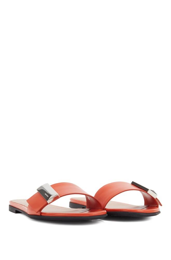 Hugo Boss Calf-leather slides Oransje | 9frYZGVr