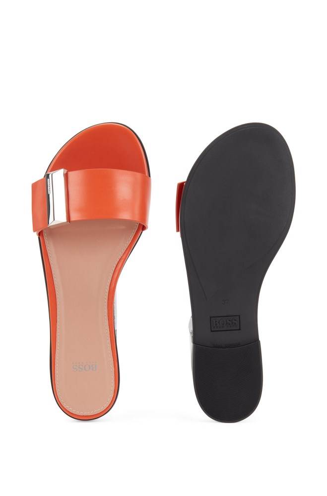 Hugo Boss Calf-leather slides Oransje | 9frYZGVr