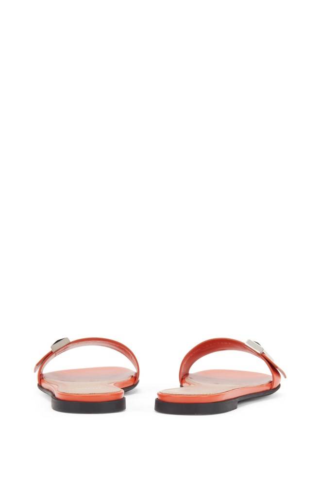 Hugo Boss Calf-leather slides Oransje | 9frYZGVr