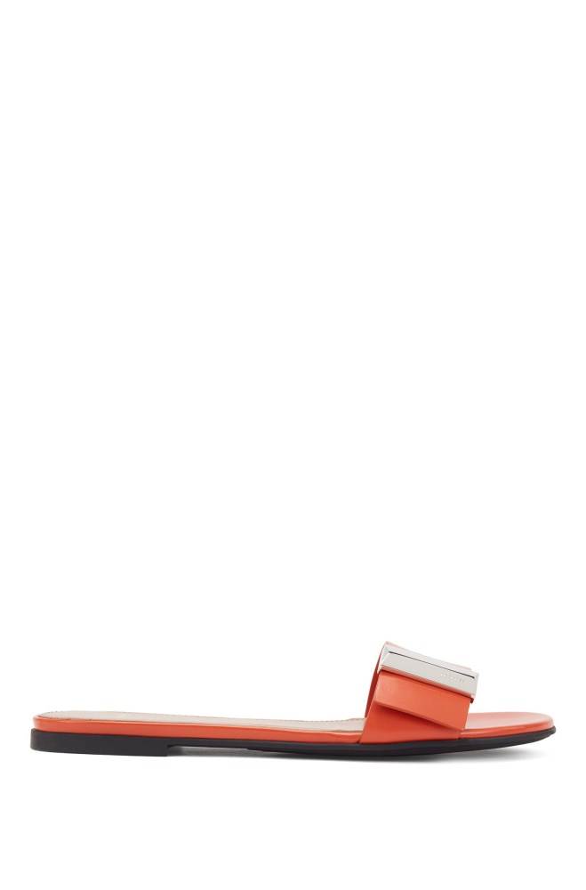 Hugo Boss Calf-leather slides Oransje | 9frYZGVr