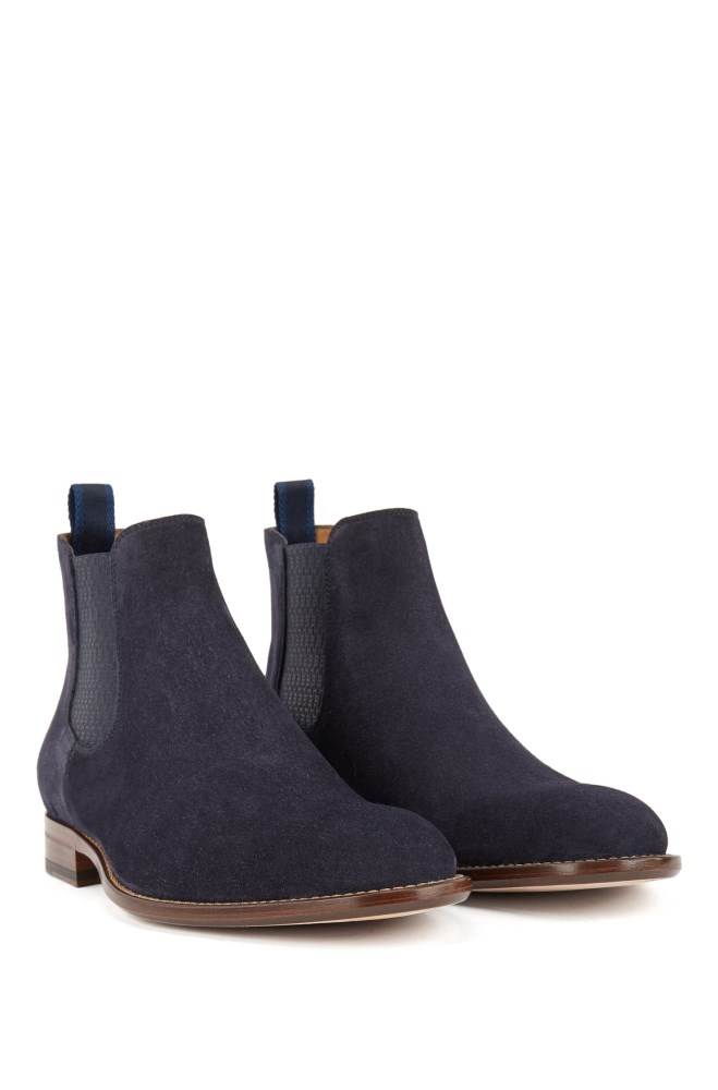 Hugo Boss Calf-suede Chelsea boots Mørke Blå | AoXXWl5O