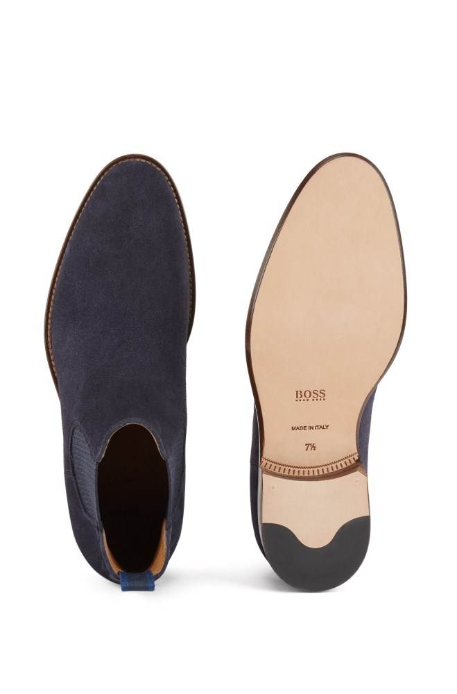 Hugo Boss Calf-suede Chelsea boots Mørke Blå | AoXXWl5O