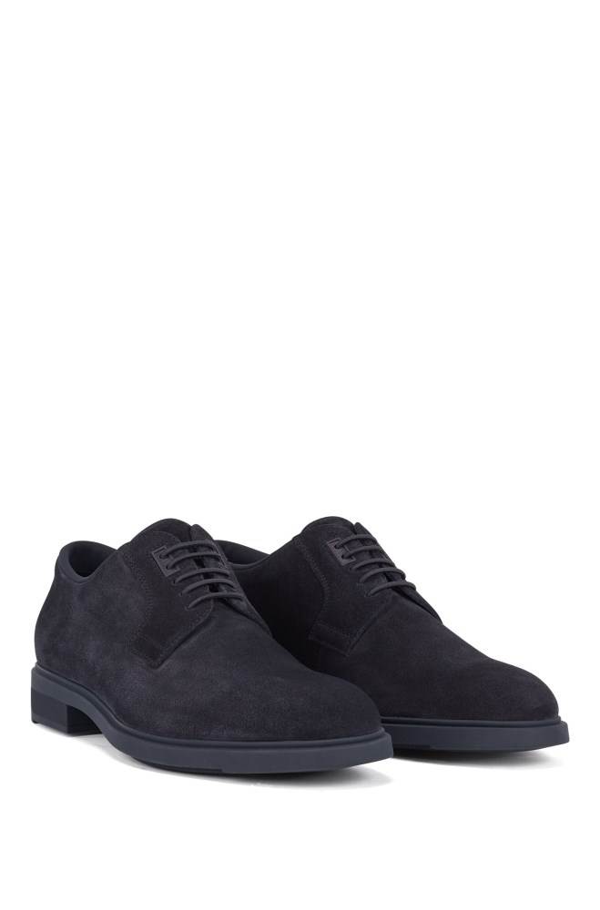 Hugo Boss Calf-suede Derby shoes Mørke Blå | 122EoIVU