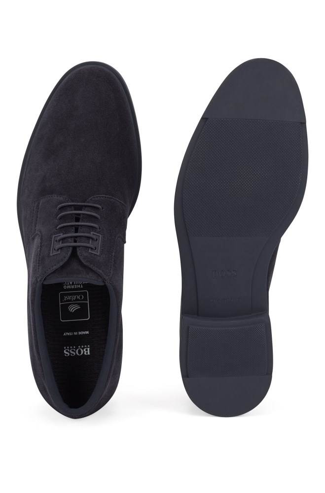 Hugo Boss Calf-suede Derby shoes Mørke Blå | 122EoIVU