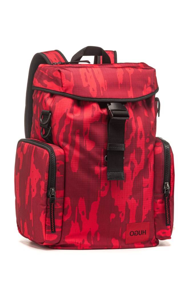 Hugo Boss Camouflage-print backpack Mørke Rød | TVMh5K2s