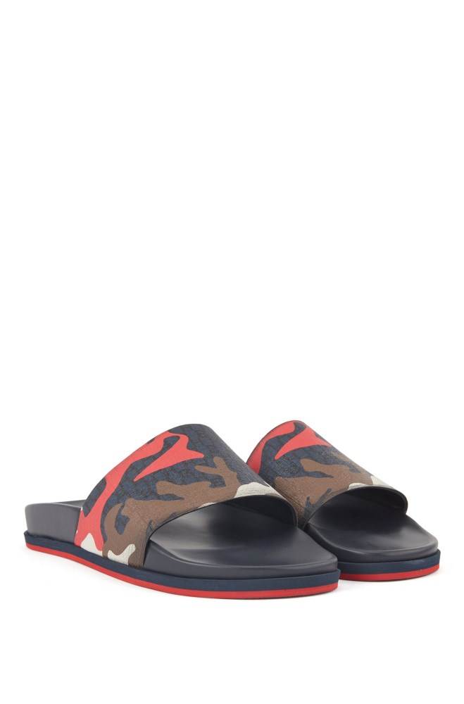 Hugo Boss Camouflage-print slides Mørke Blå | 7jEHcGLY