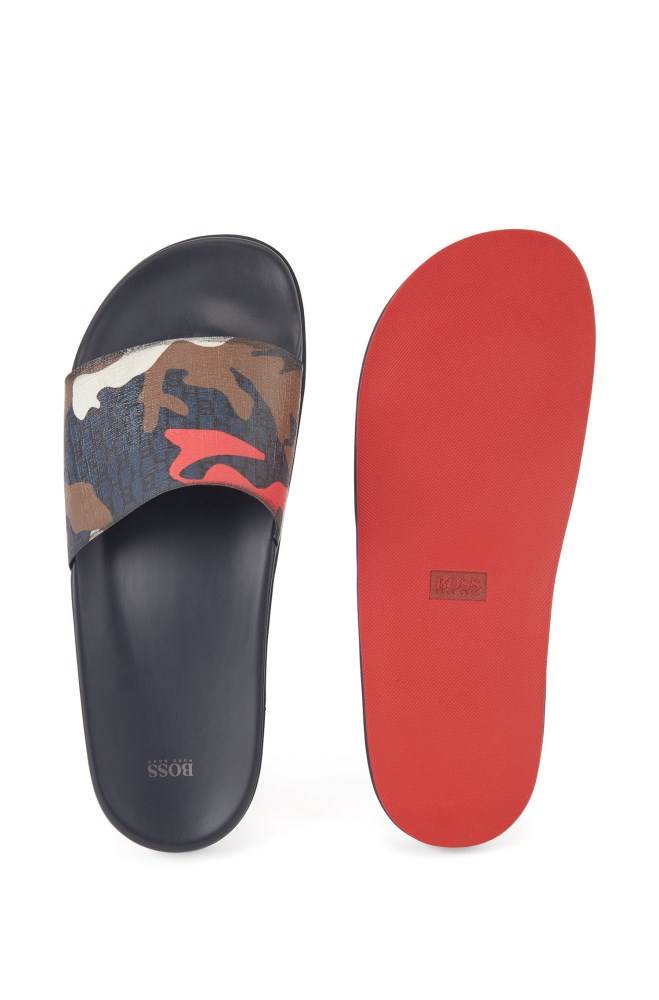 Hugo Boss Camouflage-print slides Mørke Blå | 7jEHcGLY