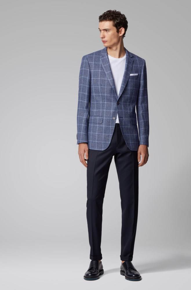 Hugo Boss Checked slim-fit jacket Blå | RQ82I5qW