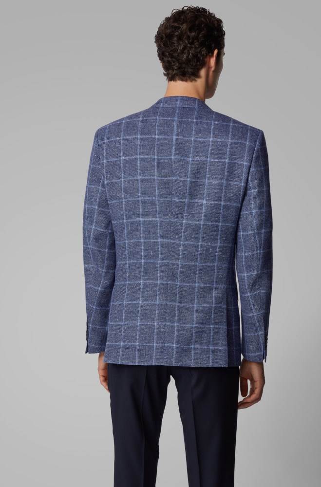 Hugo Boss Checked slim-fit jacket Blå | RQ82I5qW