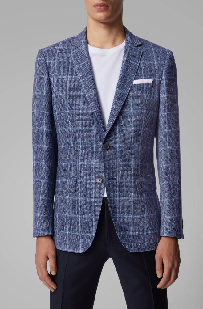 Hugo Boss Checked slim-fit jacket Blå | RQ82I5qW