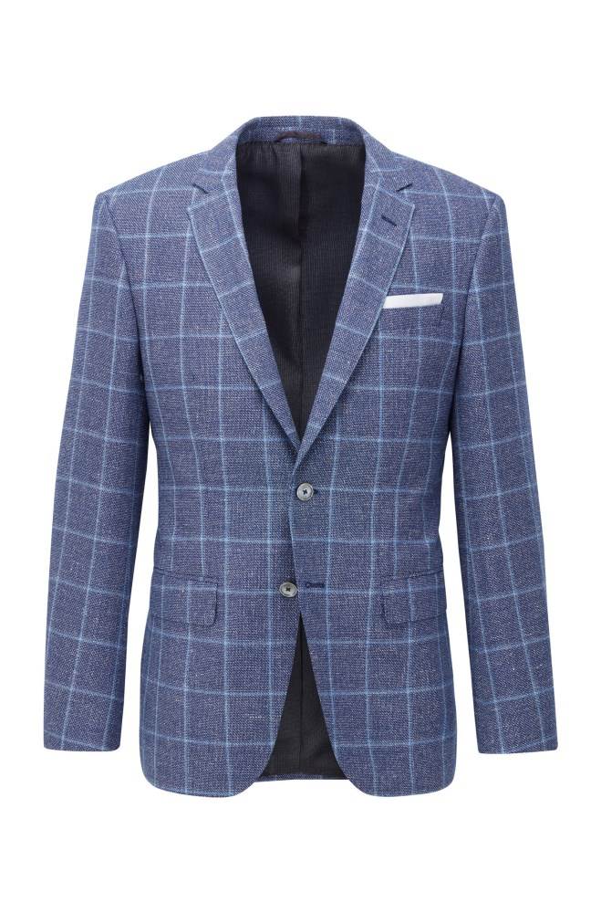 Hugo Boss Checked slim-fit jacket Blå | RQ82I5qW