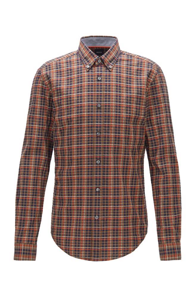 Hugo Boss Checked slim-fit shirt Mørke Brune | Gt8q9Cy6