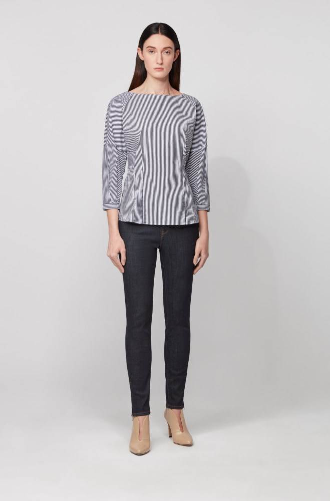 Hugo Boss Collarless blouse Mørke Blå | q0yXSezJ