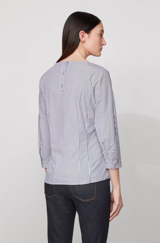 Hugo Boss Collarless blouse Mørke Blå | q0yXSezJ