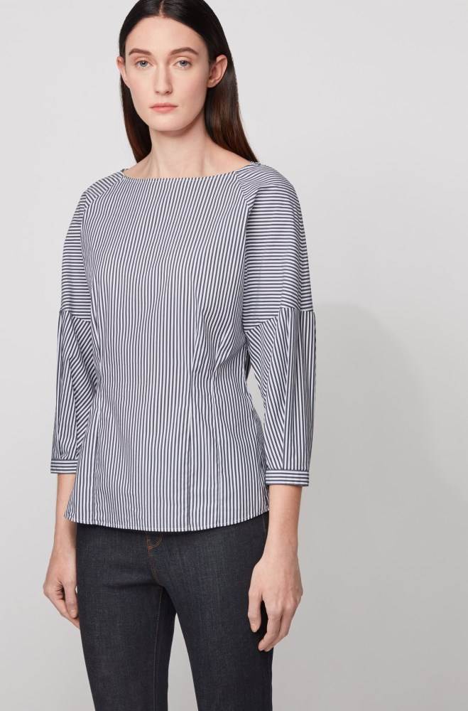 Hugo Boss Collarless blouse Mørke Blå | q0yXSezJ