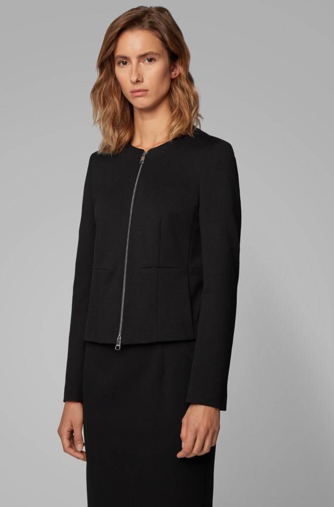 Hugo Boss Collarless regular-fit jacket Svarte | 6p70JwXS