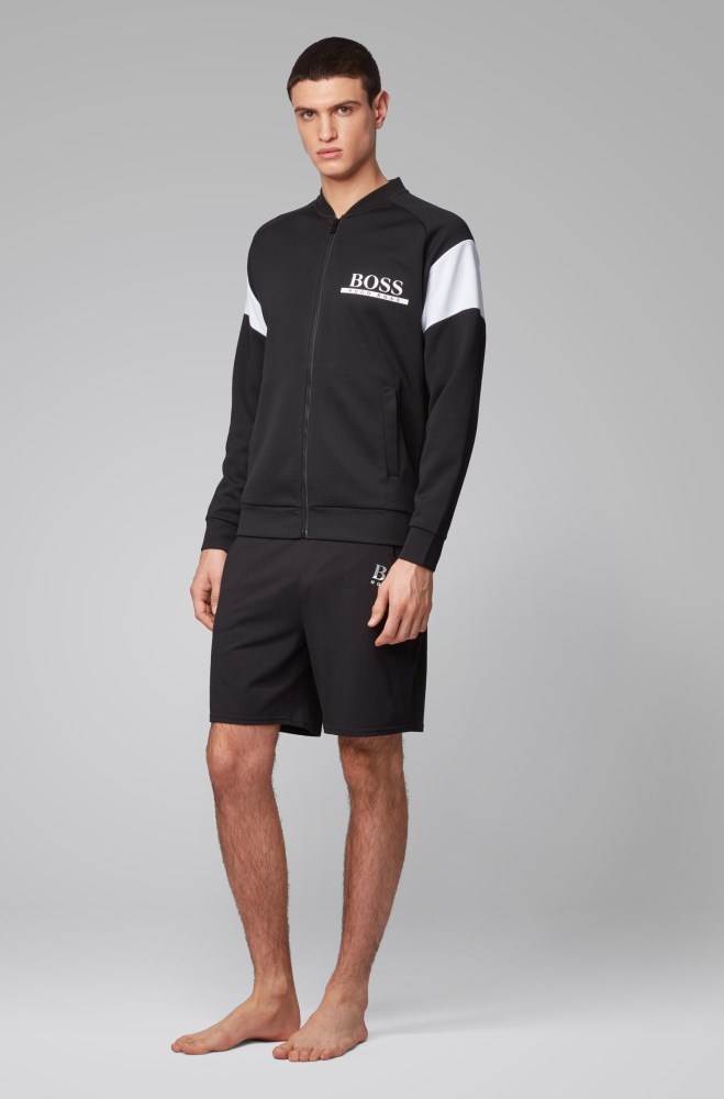 Hugo Boss College-style loungewear jacket Svarte | zNWOpLKe