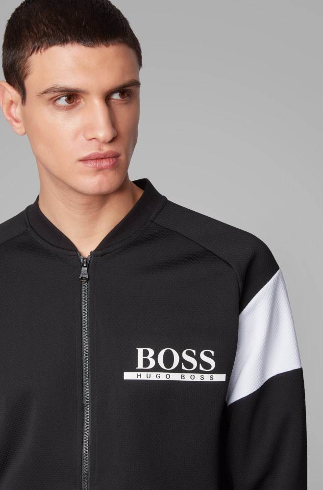 Hugo Boss College-style loungewear jacket Svarte | zNWOpLKe