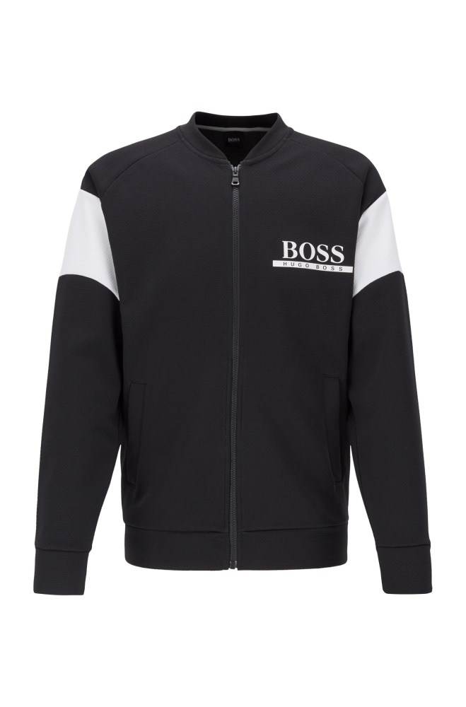 Hugo Boss College-style loungewear jacket Svarte | zNWOpLKe