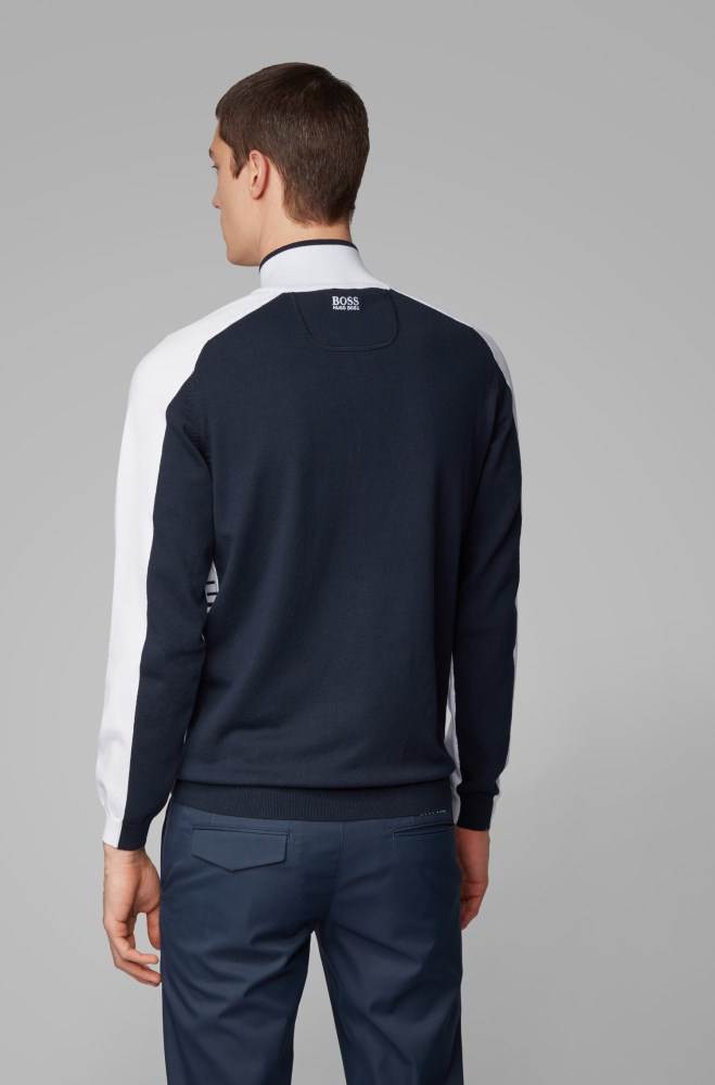 Hugo Boss Colour-block golf sweater Mørke Blå | gd1JyZRW