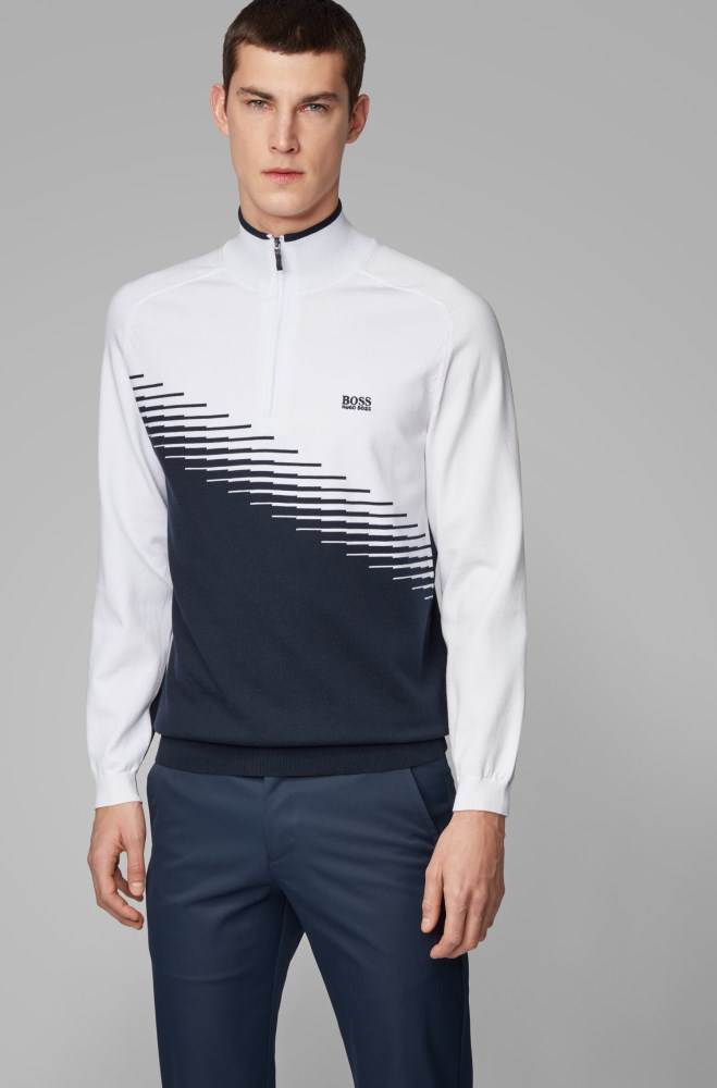 Hugo Boss Colour-block golf sweater Mørke Blå | gd1JyZRW