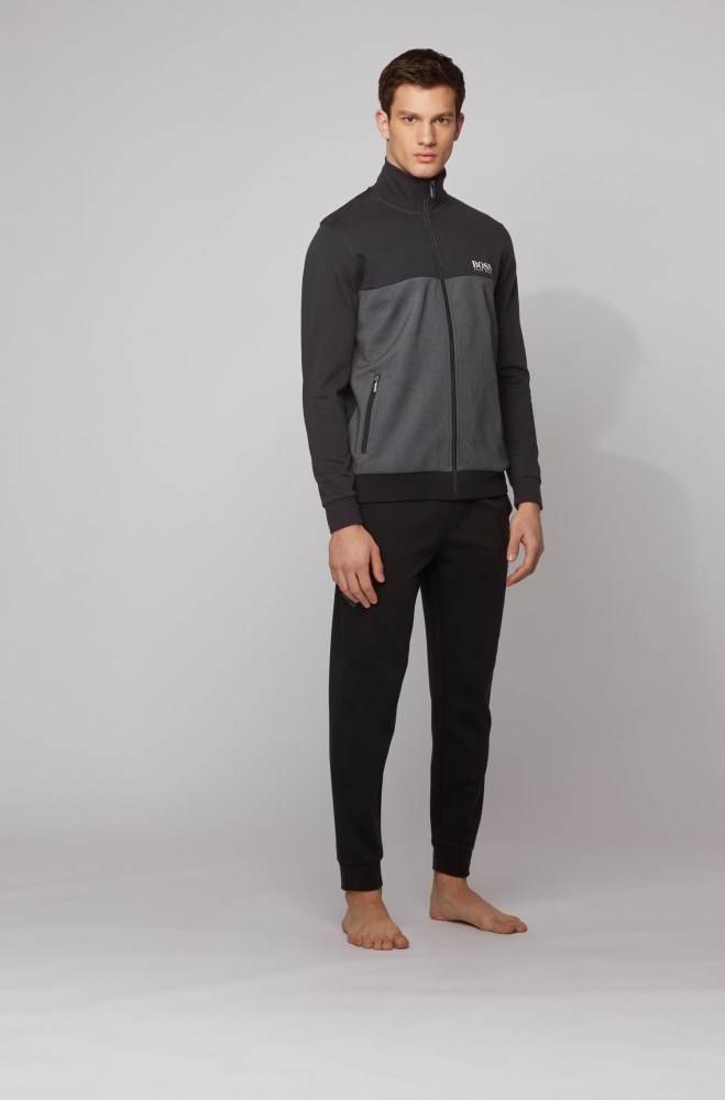 Hugo Boss Colour-block loungewear jacket Svarte | ZaPOeOLF