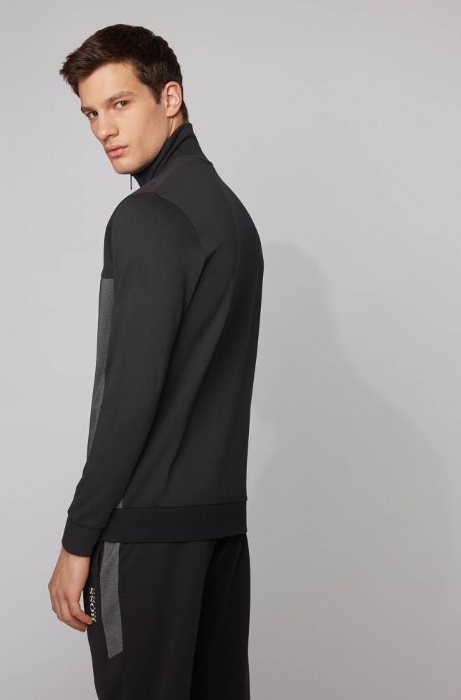 Hugo Boss Colour-block loungewear jacket Svarte | ZaPOeOLF