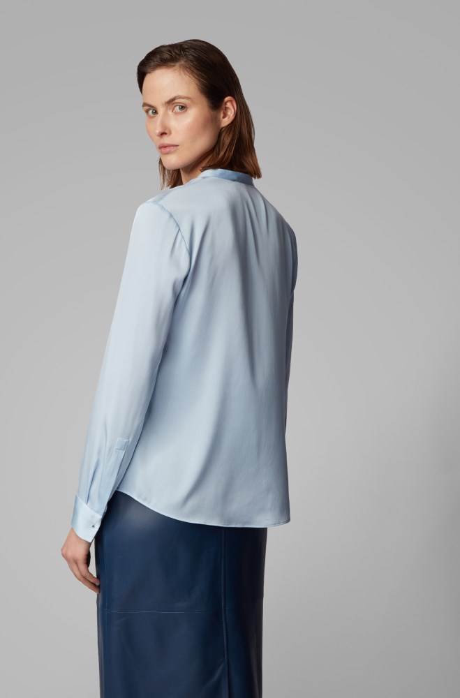 Hugo Boss Crepe-de-Chine blouse Lyse Blå | mJ1OJqxx