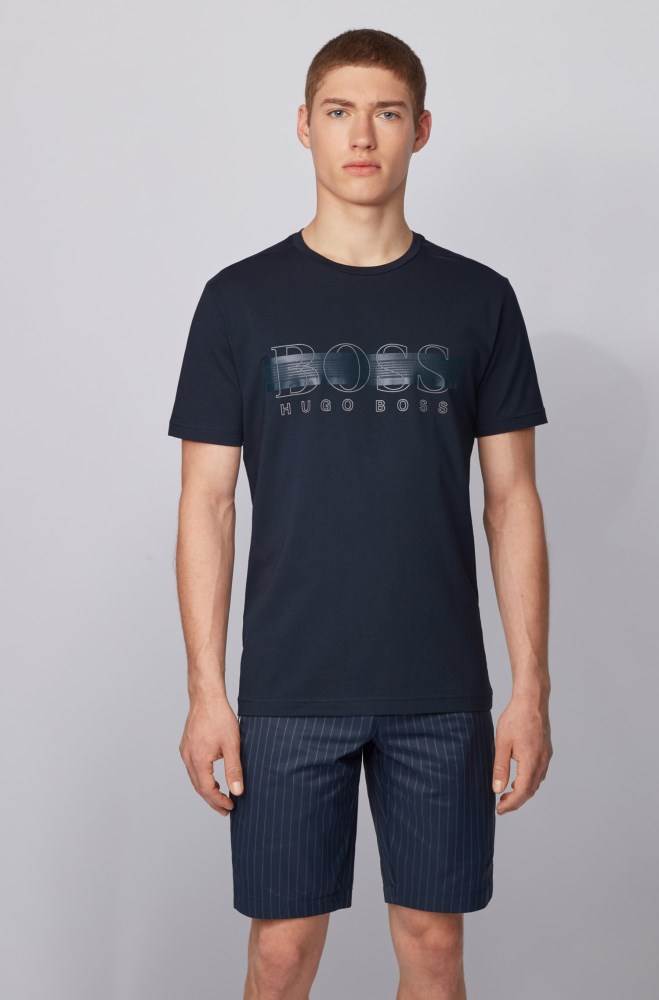 Hugo Boss Crew-neck T-shirt Mørke Blå | hfIOcSFe