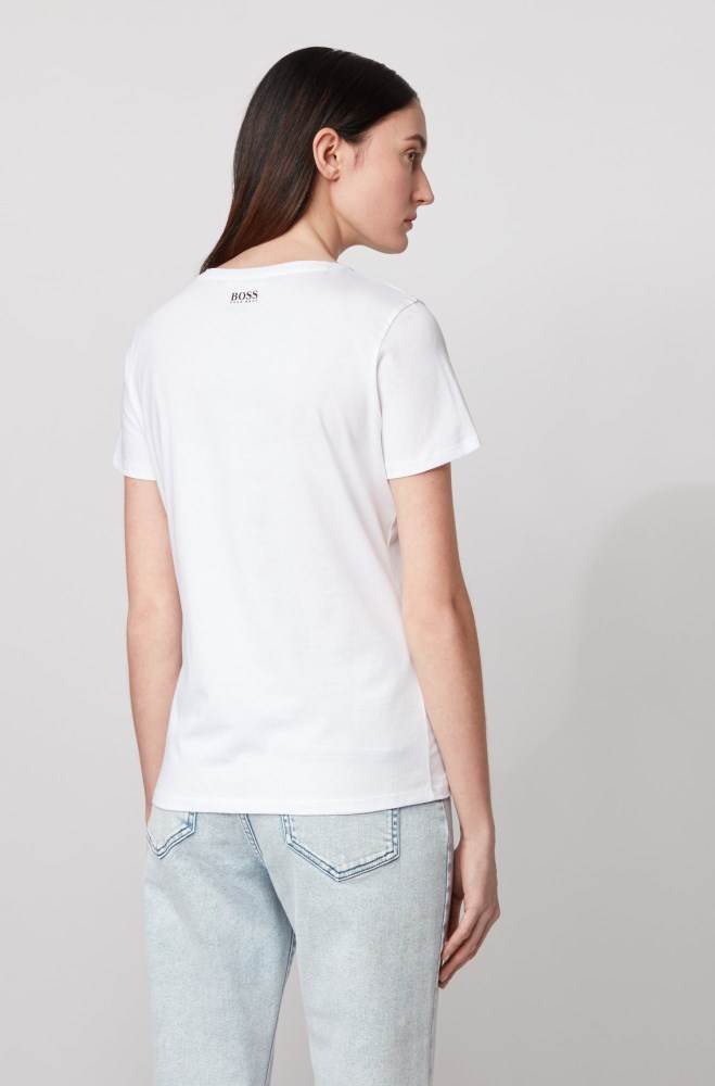 Hugo Boss Crew-neck cotton T-shirt Hvite | R0jX2kfV