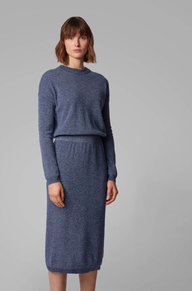 Hugo Boss Crew-neck knitted dress Lyse Blå | N3kXe5Cv